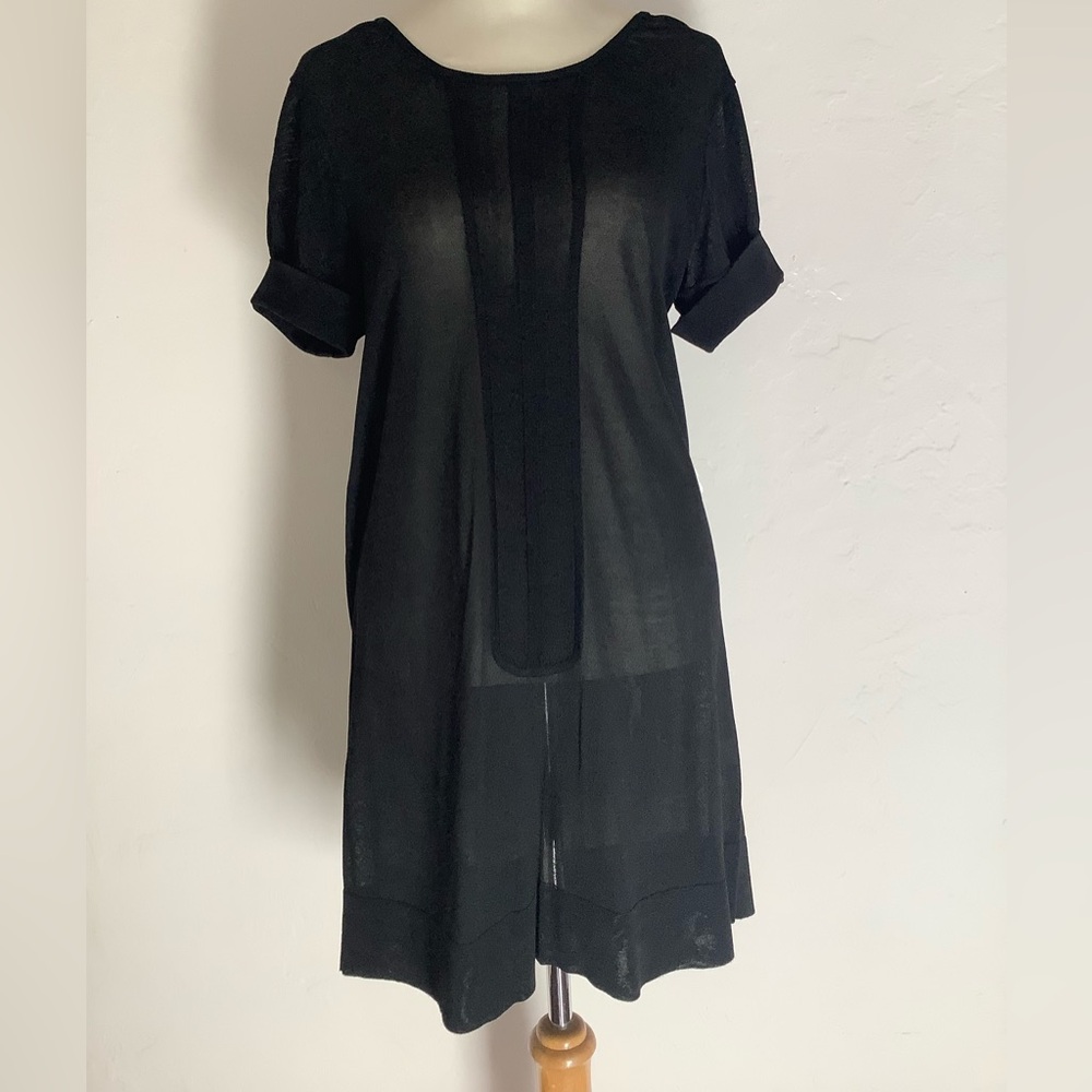 Y2K Karoo Marc Eisen Cotton Voile Black Sheer Tunic Shiff Dress, Sz 1